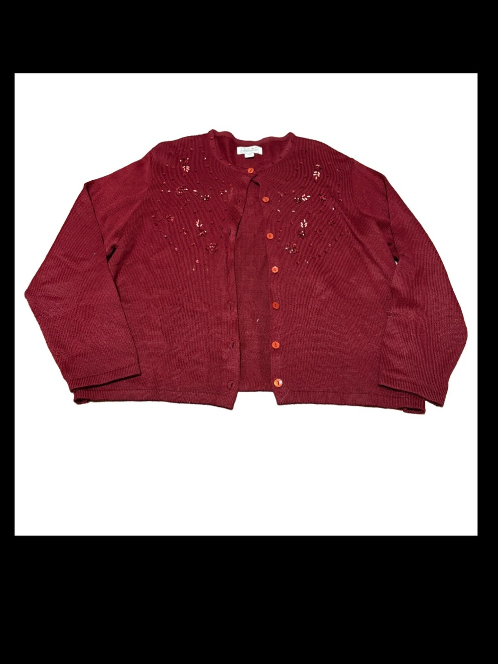 Vintage Burgundy 100% Acrylic Grannycore Cardigan Bead Embroidery Women’s XL